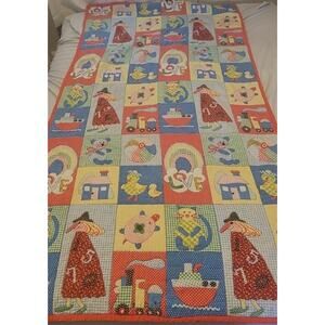 Homemade Vintage Kids Quilt Colorful Lap Wall Snuggle Throw Blanket Witch Cat